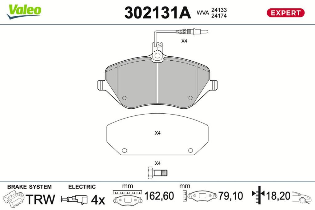 Jeu de 4 plaquettes de frein VALEO ref. 302131A